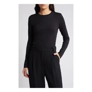 Theory Black Long Sleeve Semi Sheer Crew Neck Top Womens Small‎